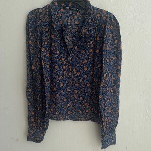 Zara Women's Blue Floral Top